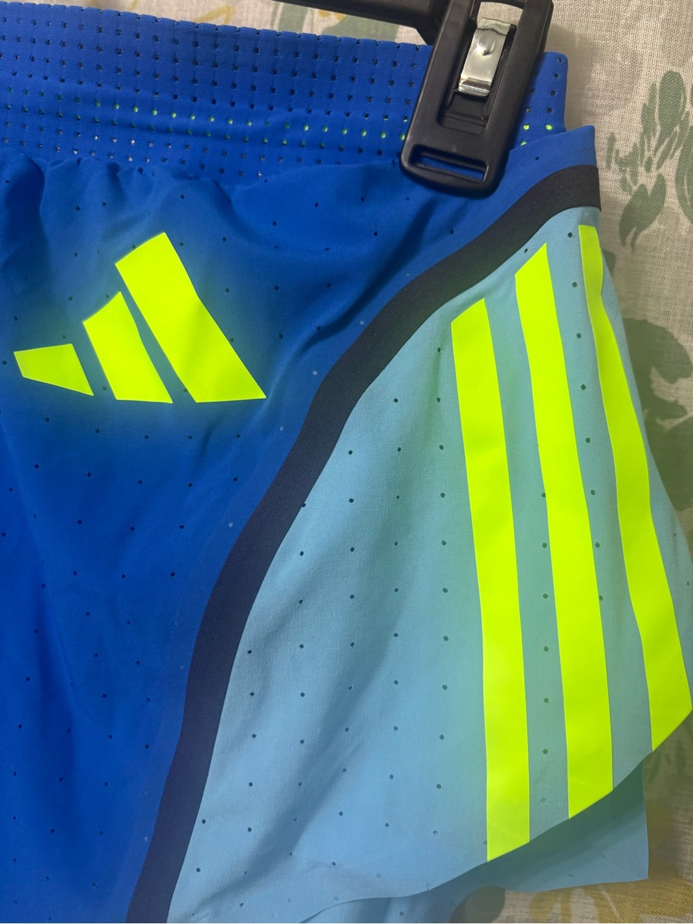 adidas Blue Athletic Shorts with Neon Yellow Accents - Women - Picture 4 of 8